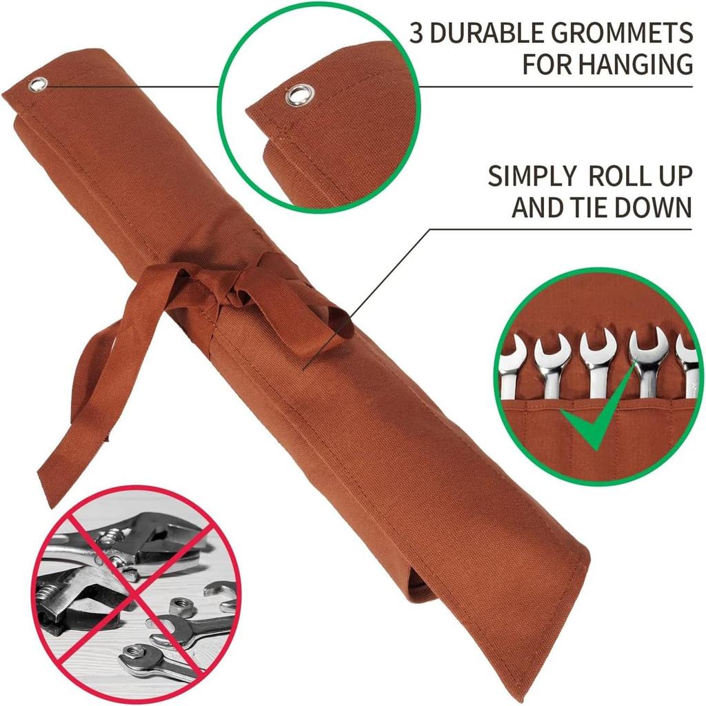 16 Pocket Wrench Storage Roll Bag  Brown Waterproof Oxford Cloth Tool Finishing Bag