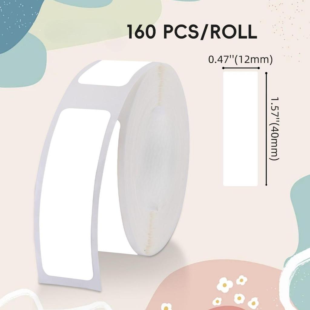 Label Maker Tapes for Phomemo D30, 12mmx40mm 15mmx30mm White Self-Adhesive Label Tape Sticker Thermal Paper Roll for Office Household Supplies