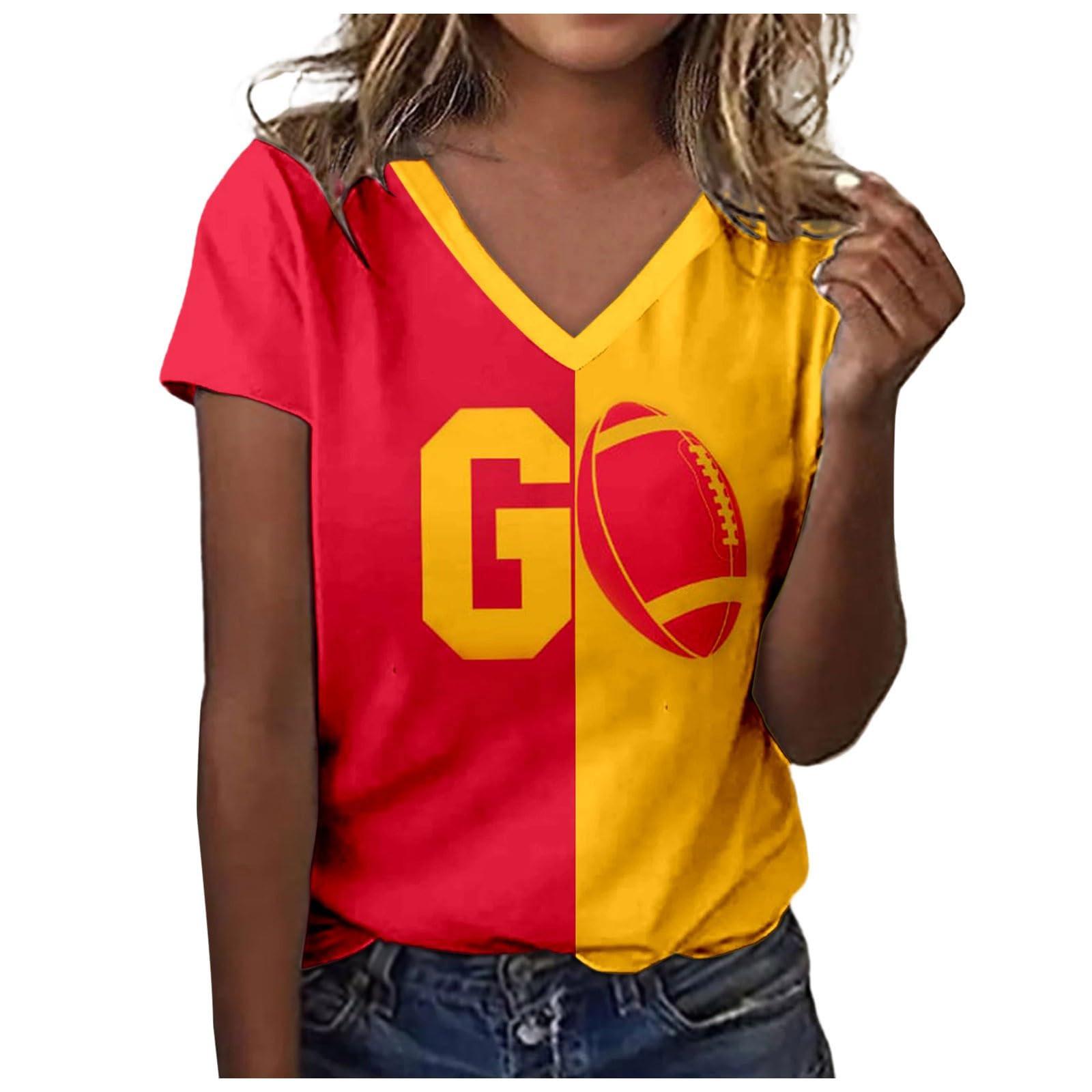 

Женская мода повседневный короткий рукав принтованный V-образный вырез пуловер топ XL красный