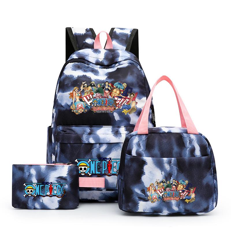 3 stk/sett Tilbake til skolen ryggsekk Anime ett stykke jenteryggsekksett Kawaii skoleelever Gutt Barn Matpakke Blyantboks
