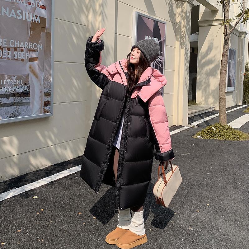 Autumn Winter Thicken Warm Parka Women Casual Contrast Color Big Pocket Loose Long Hooded Coat Jackets Outwear