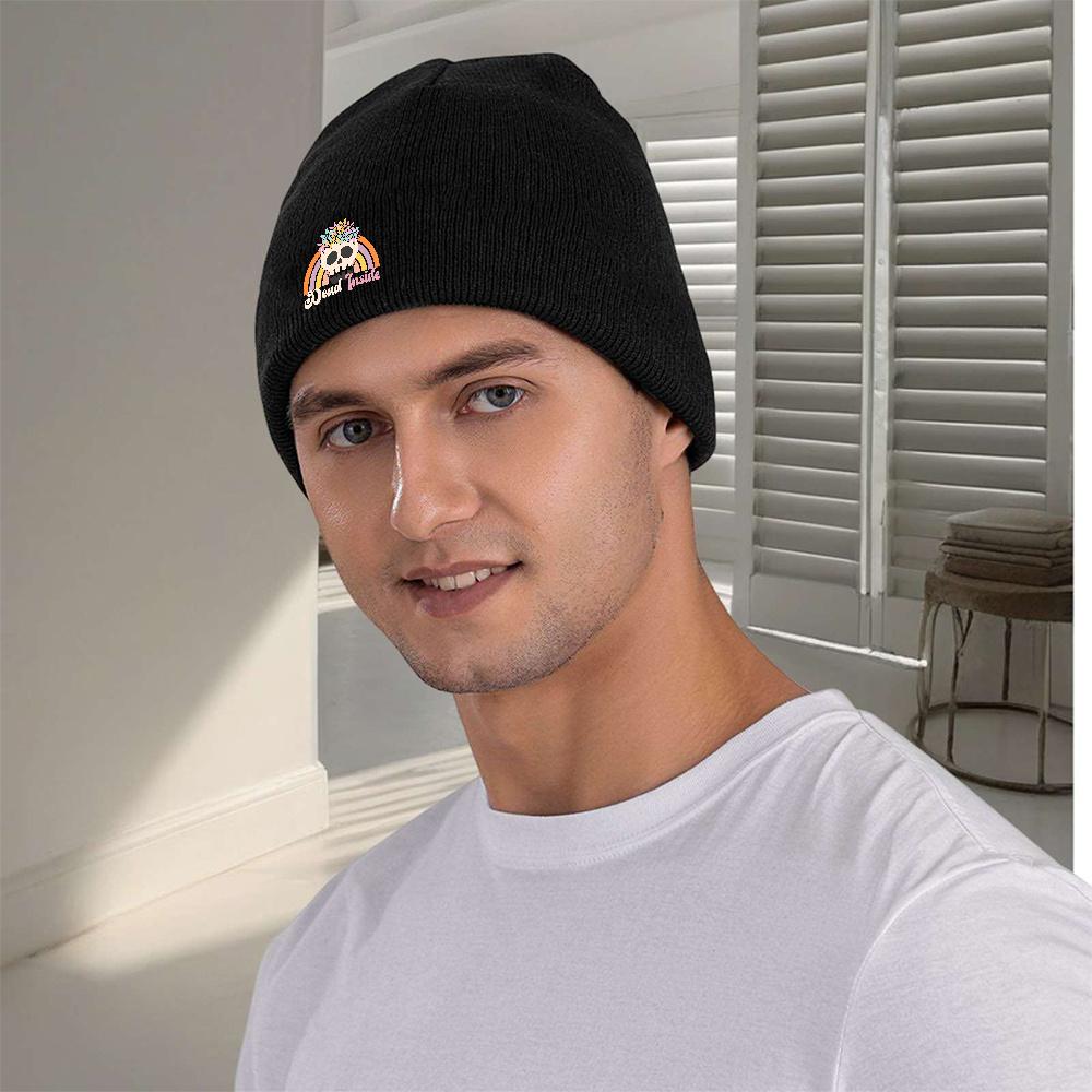 1pc Dead Inside Beanie Hat Gothic Skull Rainbow Floral Day of The Dead Winter Knit Cap Windproof Acrylic Blend Unisex One Size