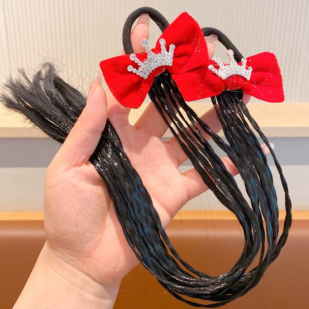 1/2pcs Cute Headwear Girls New Year Headdress Rubber Bands Children's Bow Wig Birthday Gifts