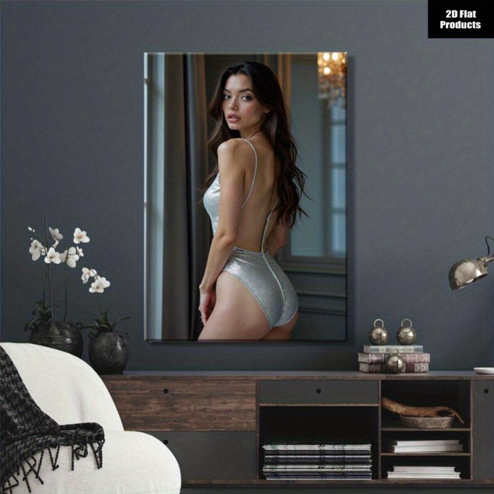 

Metal Wall Art Silver 2D Portrait Modern Farmhouse Minimalist Gallery Wrapped Canvas Painting for Living Room Bedroom Decor 20x30cm белый