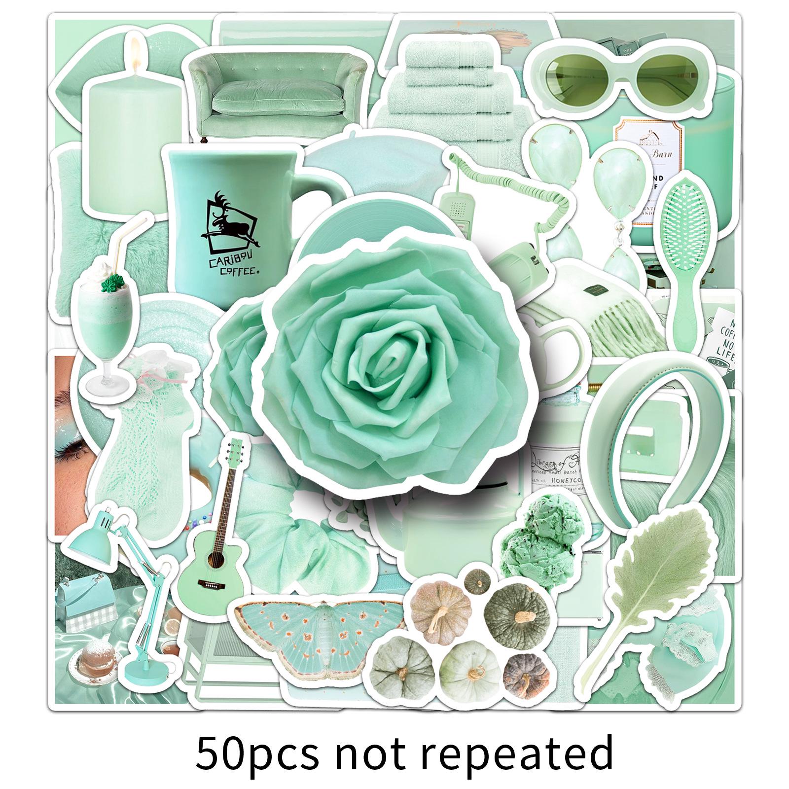 

50 наклеек мятно-зеленого цвета: Декор в корейском стиле для стаканов для воды, чехлов для телефонов, планшетов