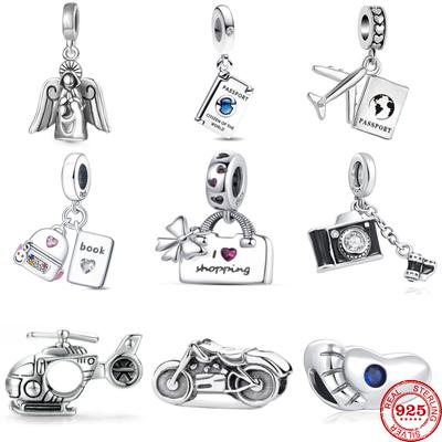 New Fit  S925 Original Bracelet S925 Silver Motorcycle Passport Helicopter Bag Camera Charms Beads Fine DIY Jewelry Making