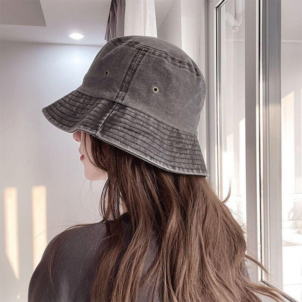 Solid Color Bucket Hat Washed Denim Sun Hat Vintage Boonie Hat Outdoor Leisure