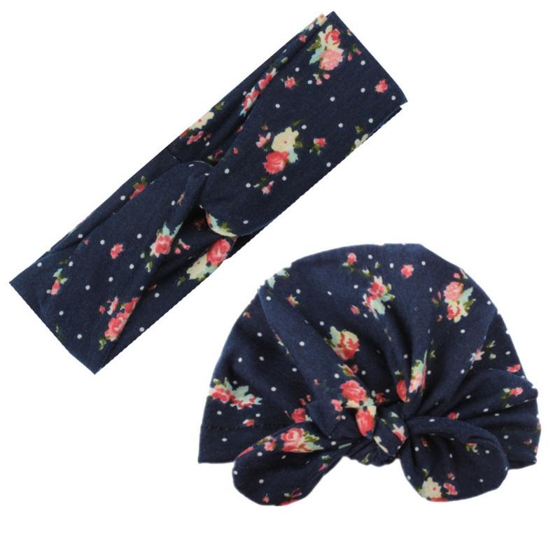 New mom and baby set, printed cross headband, printed rabbit ear hat, cute printed headband.