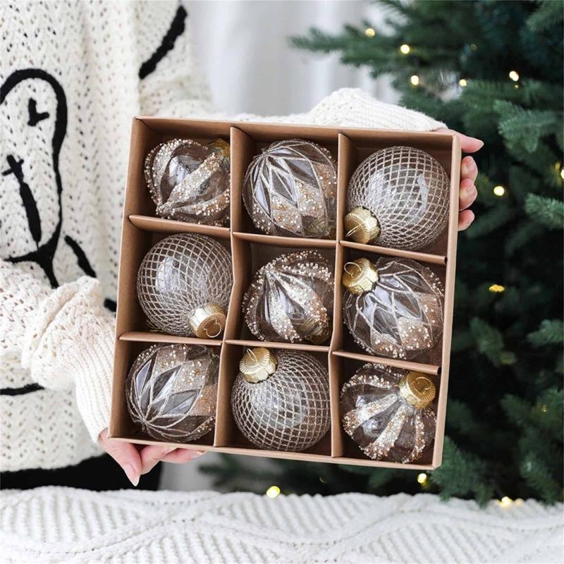 9 Stück/Set Weihnachts-Hängekugel Christbaumkugel für Weihnachtsbaumdekoration Feiertags-Hochzeits-Party-Dekor 2024 Neujahrsgeschenk