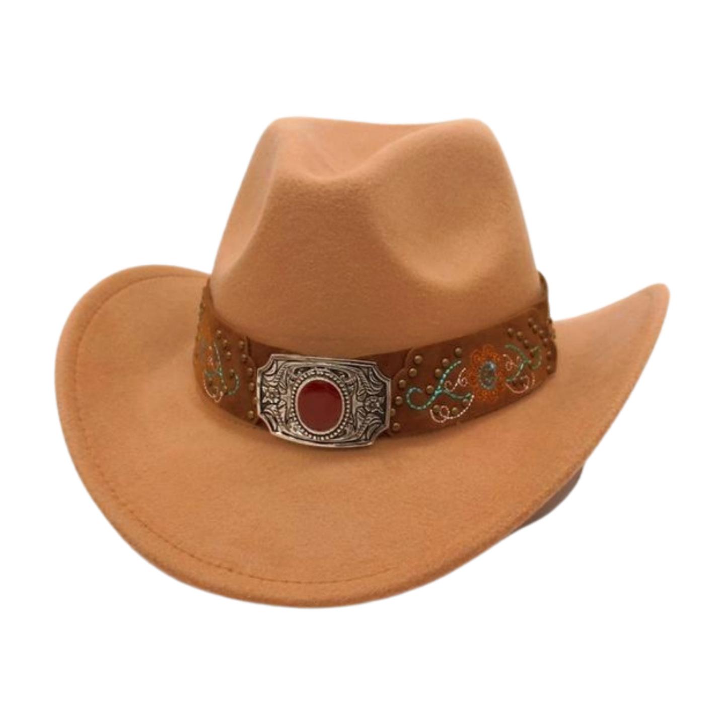 

Sunshade Eaves Western Cowboy Hat Rolled Eaves Ethnic Style Decoration Vacation Travel Windproof Top Hat One size fits all [cow qiao d]