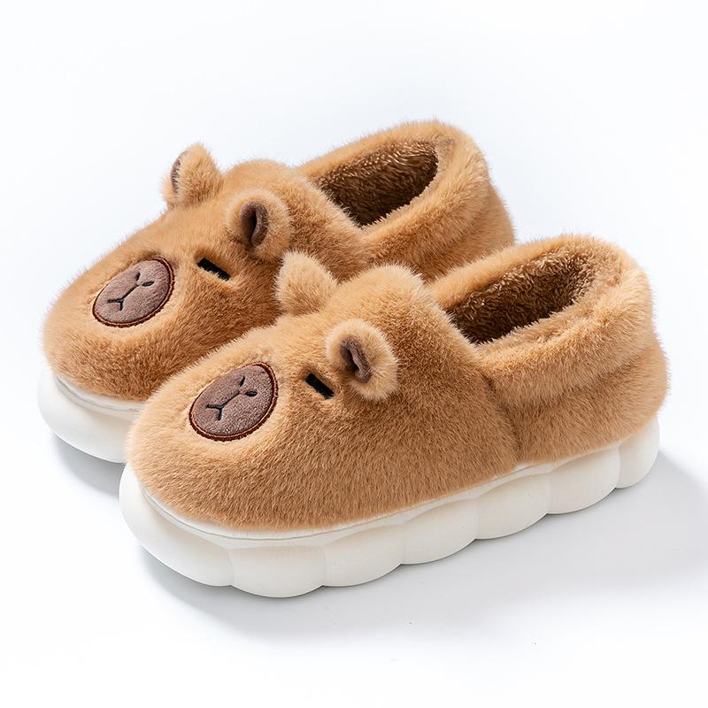 Cotton slippers autumn and winter home bag heel cartoon cotton mop warm velvet shoes platform couple hair slippers