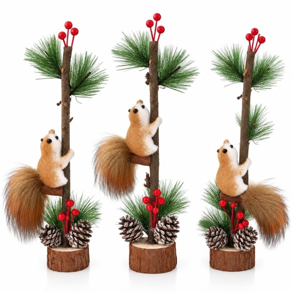 Foam Squirrel Ornaments Wood Christmas Tabletop Ornament Vintage Christmas Tree Pendant Gift