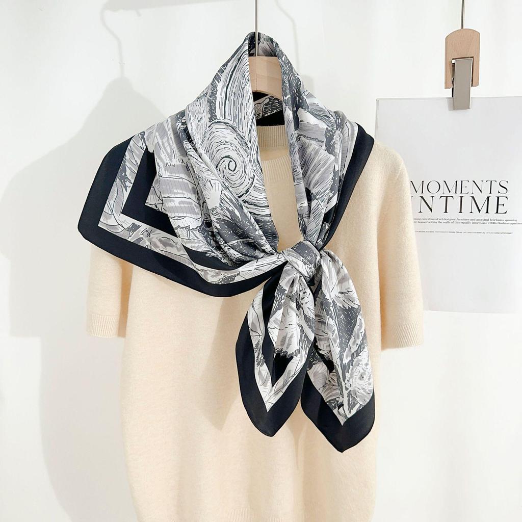 90×90 Großer Hochwertiger Schwarz-Weiß Gestreifter Schal: Professionelle Halsbekleidung, Stirnband & Sonnenschutz-Kopftuch