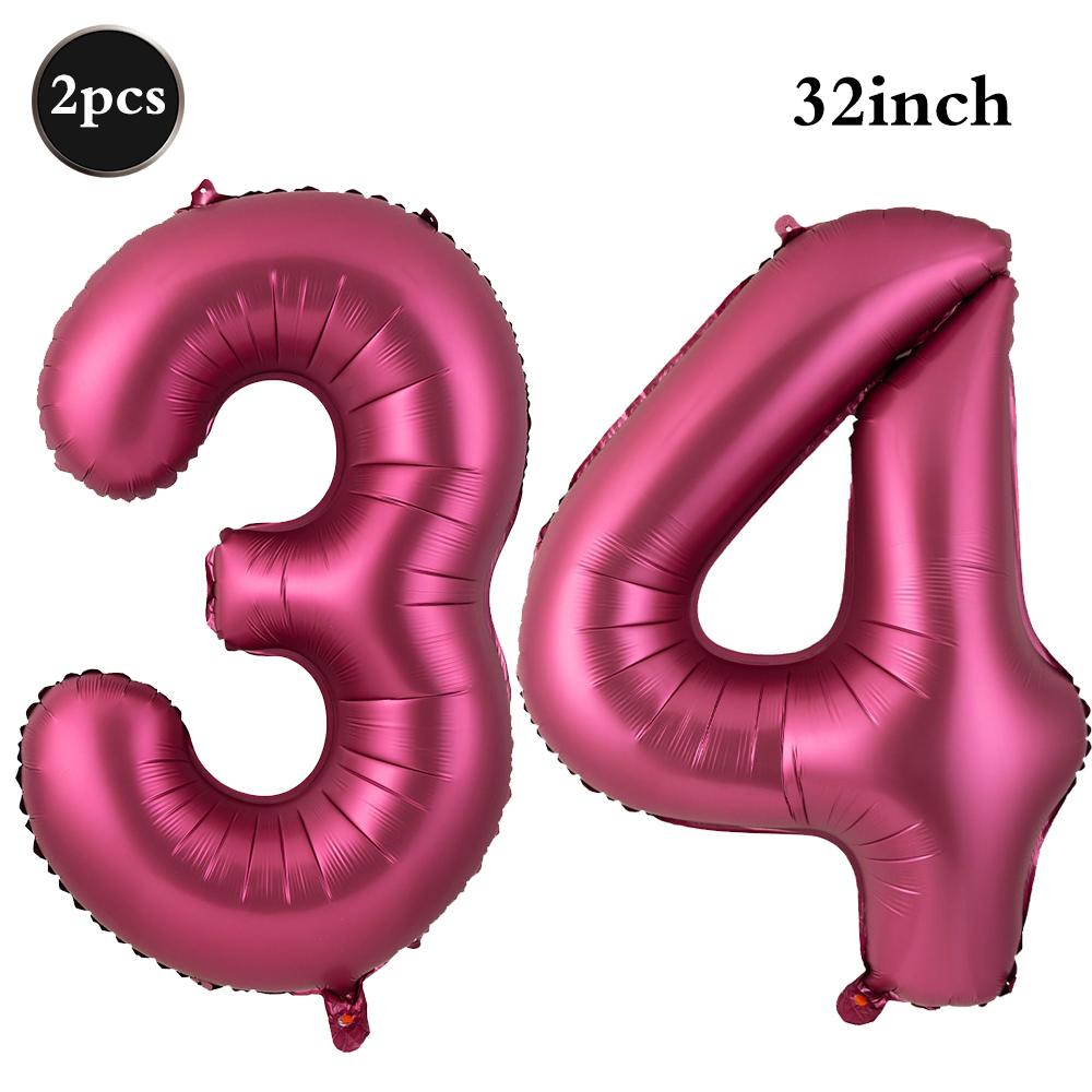 Giant 32 Inch Number Balloon Set Metallic Rose Red Foil Helium Balloon Kit DIY Happy Birthday Party Decor Kids Adult Anniversary