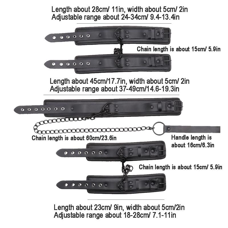 Ensemble Bdsm Bondage en Cuir Véritable Noir 3 pièces Contraintes Colliers Menottes de Cheville Menottes Pour Set de Bondage Sexuel Jouets Sexuels Pour Adultes