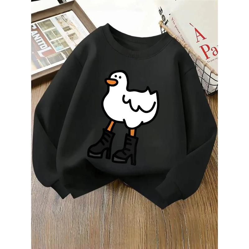 European sizes Kids' Crewneck Sweatshirt - Duck Wearing Boots Pattern Print , Sportswear And Casual Wear, Soft And Comfortable, Children's Clothing