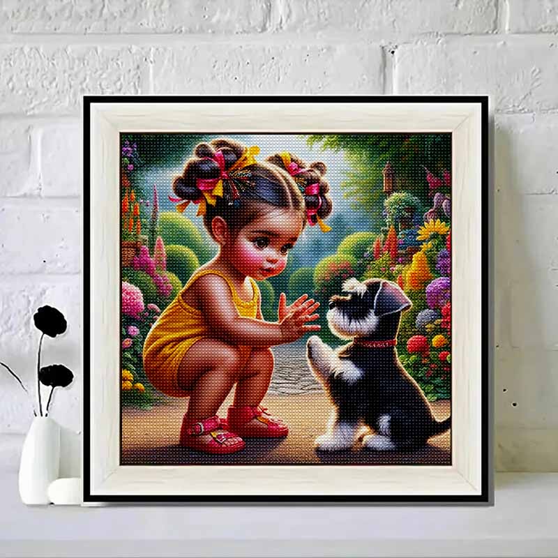 New Arrival 5D DIY Full Circle Diamond Painting "Girl and Dog" Embroidery Cross Stitch Home Decor Gift