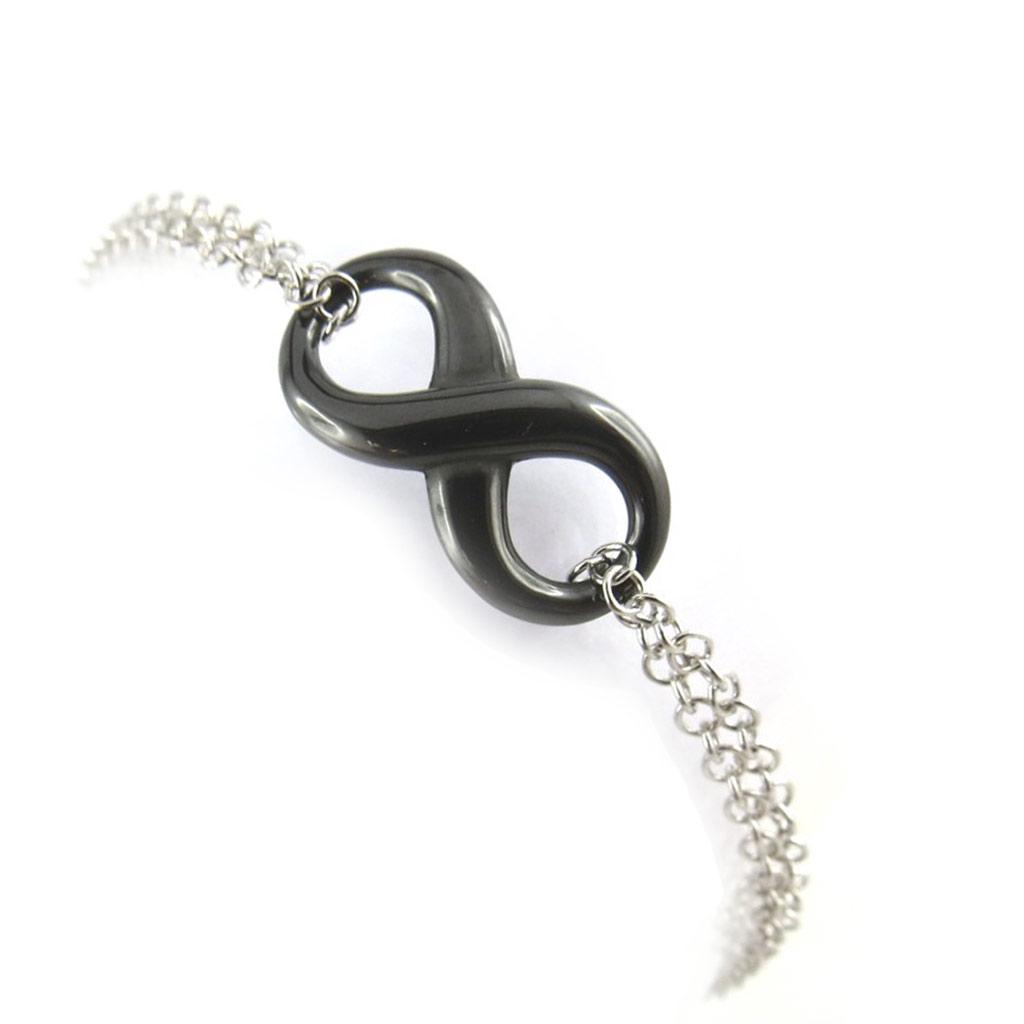 Les Trésors De Lily [N0350] - Brățară neagră „Infinity” din argint (ceramică)