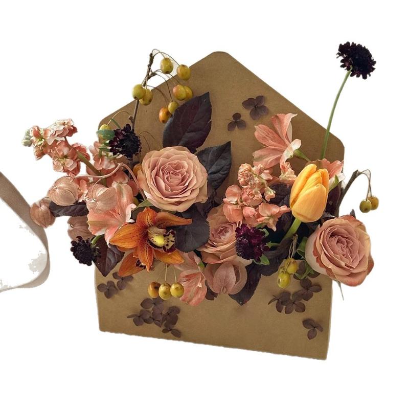5Pcs Creative Envelope Flower Boxes Hand-Folded Flowers Gift Bag Florist Bouquet Packaging Materials Diy Wedding Party Supplies