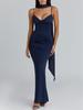 European & American Women's Sexy Spaghetti Strap Backless Solid Color Bodycon Evening Gown