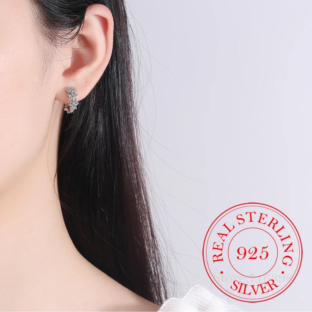 100% Real 925 Sterling Silver Lovely Stereoscopic Plum Bossom Piercing Earrings For Women Student Luxury Jewelry Aretes De Mujer