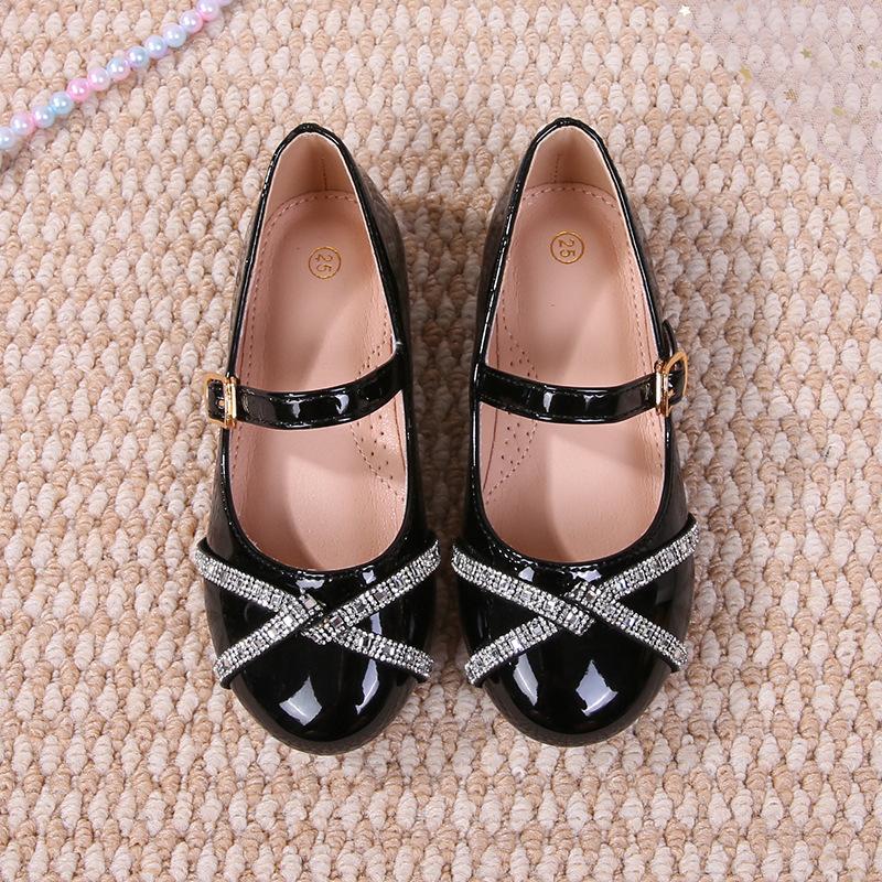 Children's Rhinestone Bow Princess Shoes: Fall Fashion Leather Shoes for Girls