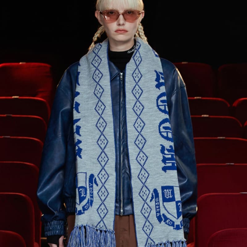 UNALLOYED GOTHIC LOGO MUFFLER / BLUE&GREY