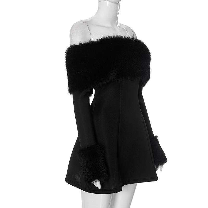 Zimné čierne bez ramienok nadýchané sexy šaty pre dámske róby elegantné večerné párty šaty bodycon mini jesenné šaty párty klub