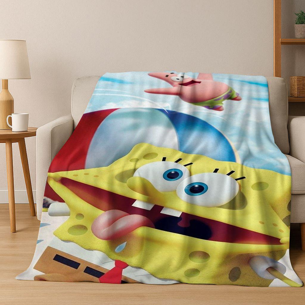 Cartoon S-SpongeBob SquarePants Patrick Star Flannel Blanket Soft Throw Blanket for Bed Bedroom Living Room Travel Picnic Gift