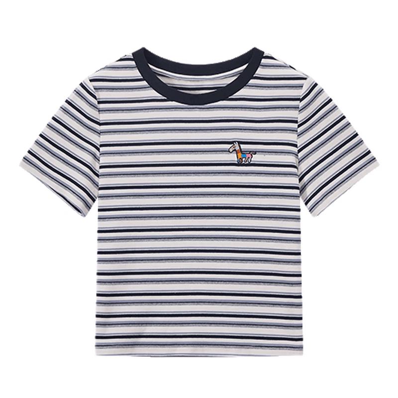 Xiangying Women s Striped Embroidered Round Neck T-Shirt XL