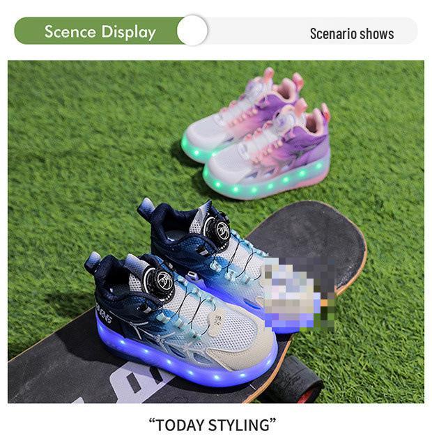A1RW7V Kids' Retractable Double-Wheel Skating Shoes - Breathable Inline Roller Sneakers for Boys