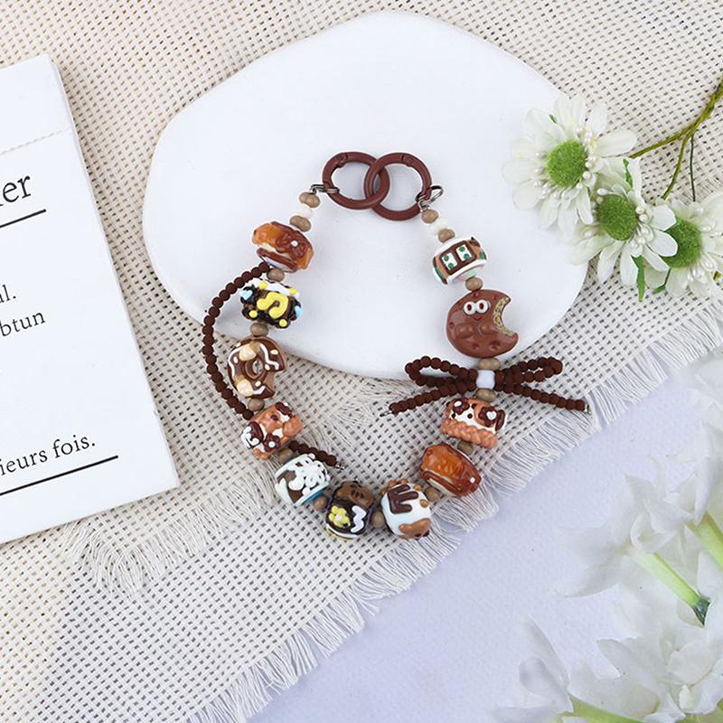 

Цветной милый нарисованный вручную бисерный кулон на цепочку для мобильного телефона, чехол для телефона с защитой от потери, подвеска на запястье, украшение кофейный