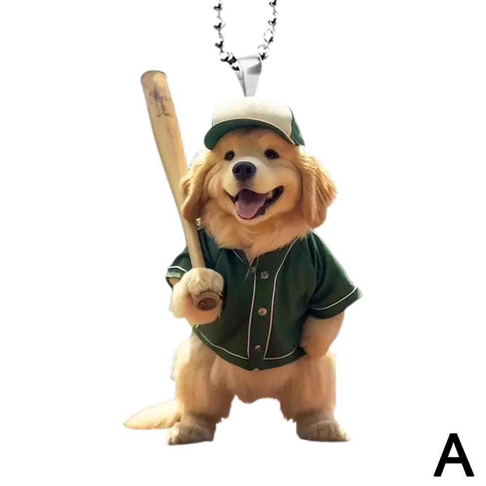 Dog Holding Baseball Bat, Cat Drinking Tea 2D Car Pendant Backpack Accessories Home Decoration Toy