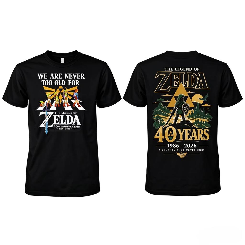 The Legend of Zelda 40th Anniversary Double Sided Print T Shirt Men Women Gothic Oversized T-shirts Casual Crew Neck Summer Tops