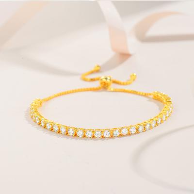 Brățară din argint S925 Mosan cu diamante Nouă, simplă, europeană și americană, cu diamante, cu granițe de tenis, dimensiune reglabilă