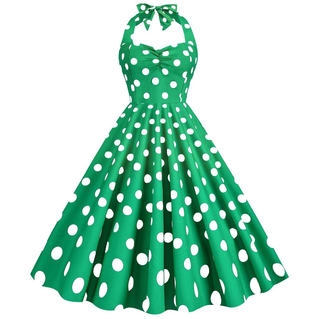Hot-Selling Polka Dot Strapless Vintage Hepburn 50s Slimming Swing Dress