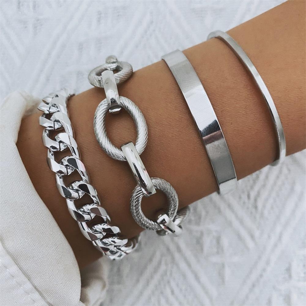 VKME Hot Sale Double-Layered Cuban Chain Bracelet Set Punk Style with Thick Gold-Plated Bands for Men Women Hip Hop Jewelry