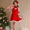 Santa Hat Christmas Dress Set Gold Velvet Christmas Perform Costume Bunny Girl Costume  Xmas Suit