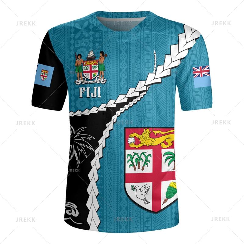 The Republic-of Fiji Flag 3D Printing V Neck T Shirt Fiji Rugby-Jersey Emblem Graphic V neck