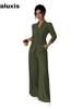 Autunno Elegante Collo Alto Manica Lunga Vestibilità Larga Gamba Dritta Pantaloni Set Due Pezzi Donna