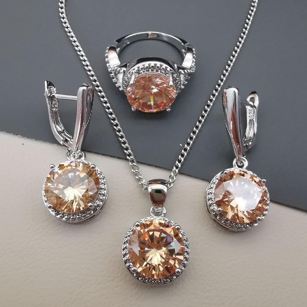 Collarbone Chain Popular European and American Style Jewelry Round Diamond Three Piece Set