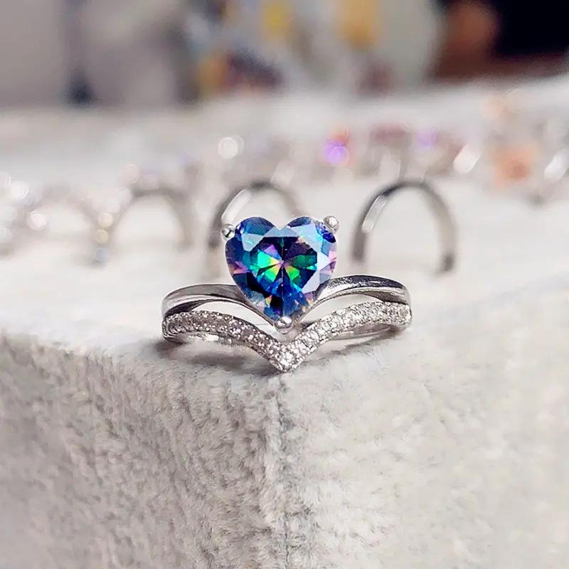 Luxury Crown Valentine'S Day Ring, Micro V-Shaped Love Ring Kuaishou Internet Celebrity