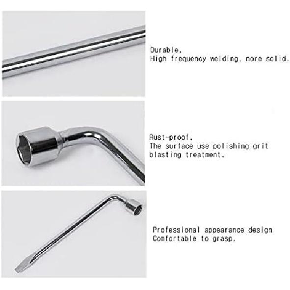 Car Spare Tire Wrench, 19Mm L-Type Hexagon Slotted End Socket Repair Tool Car Spare Tire Lug Wrench For Jack
