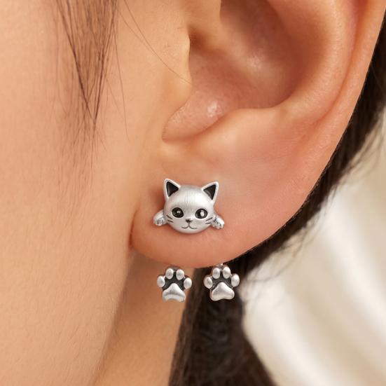 Dainty Animal Earrings for Women 1 Pair Cute Cat Paw Women, Vintage Front Back Stud Earrings, Small Kitten Jewelry Gift Lovers