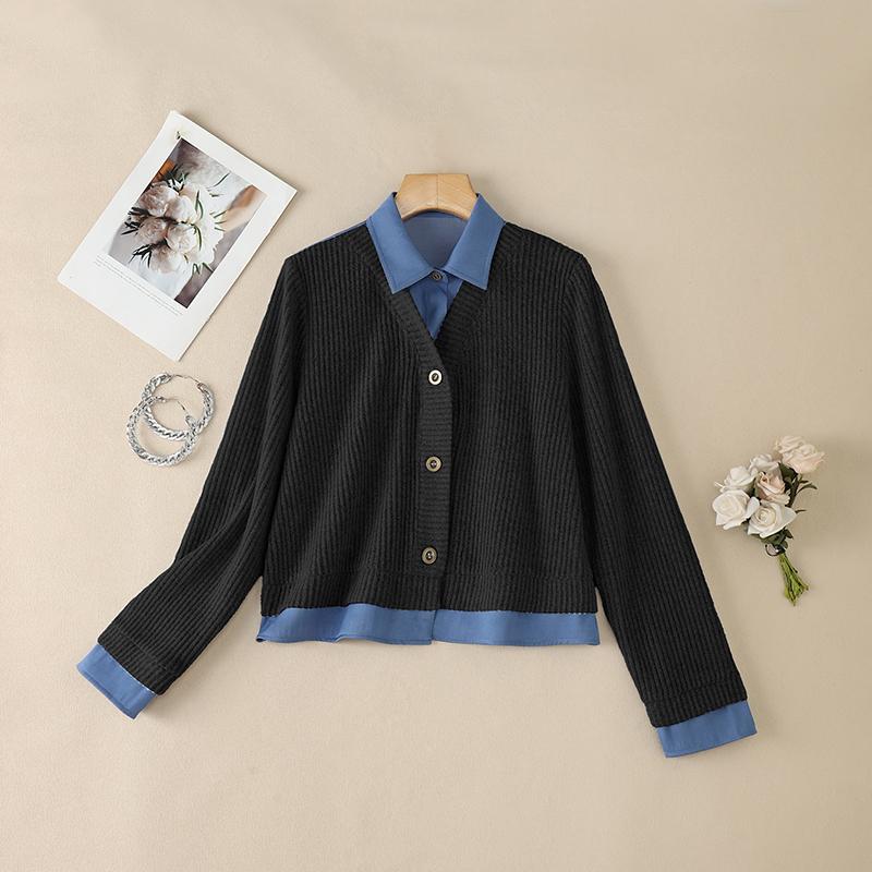 ZANZEA Women Splice Turn Down Collar Casual Long Sleeve Button Blouse M чёрный