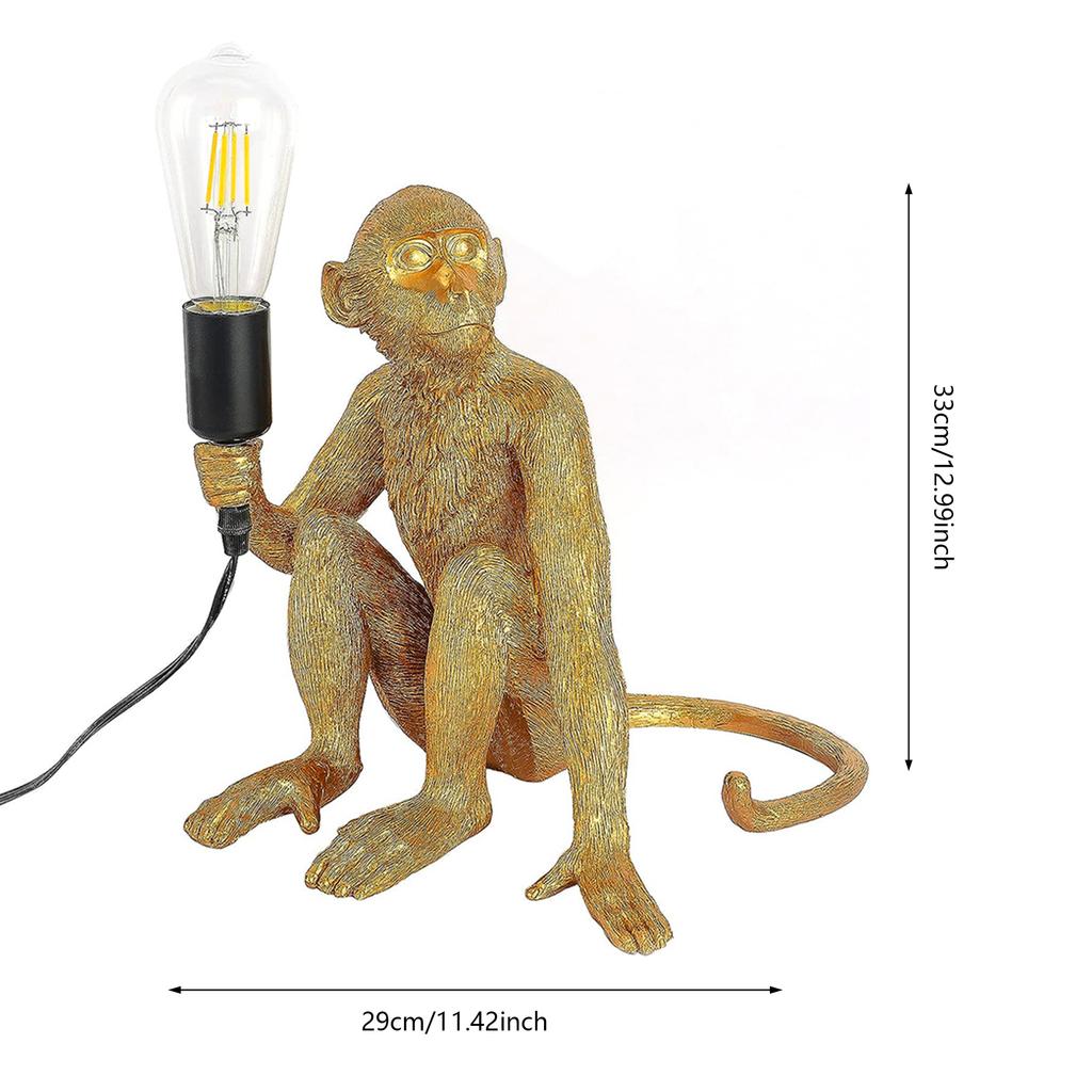 Monkey Table Light, Vintage Creative Animal Statue Desk Lamp for Home Decor, Living Room, Bedroom, Resin Material-Gold