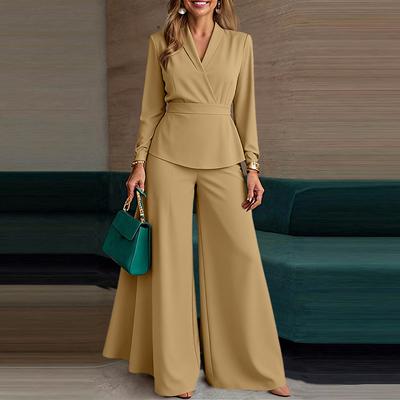 Women Long Sleeve Blouse and Wide Leg Pants Casual Two Piece Suit Sets
