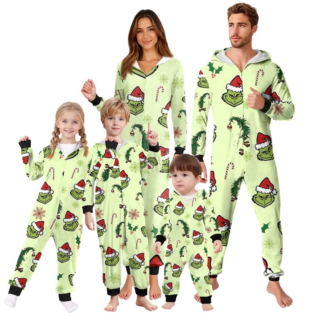 Parent-Noël Imprimé Parent-Enfant Zippé à Capuche Combinaison Homewear