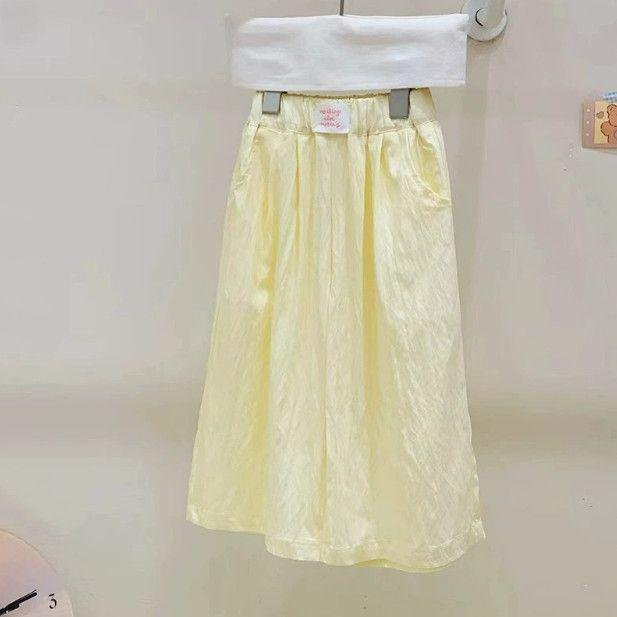 2025 Summer Girls' Korean Style Outfit: Sweet Bow Print Top & Crinkled Pants