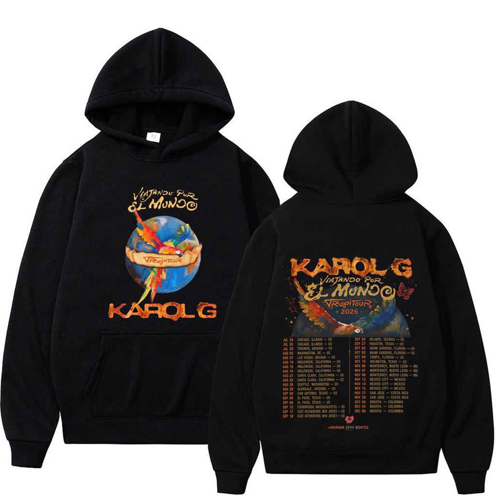 Karol G Viajando Por El Mundo Tropitour 2026 Graphics Hoodie Men Women Loose Casual Pullover Long Sleeves Fashion Sweatshirts